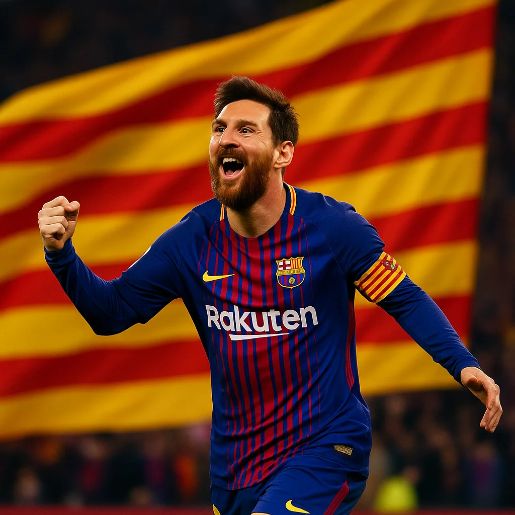 Leo Messi celebrating a goal in FC Barcelona jersey