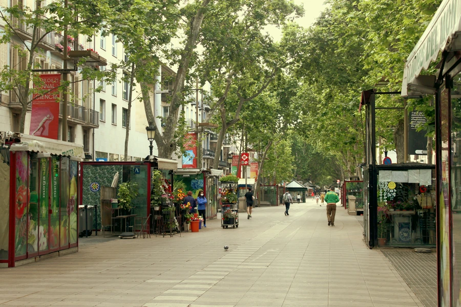 Local people are walking on Las Ramblas in historic center