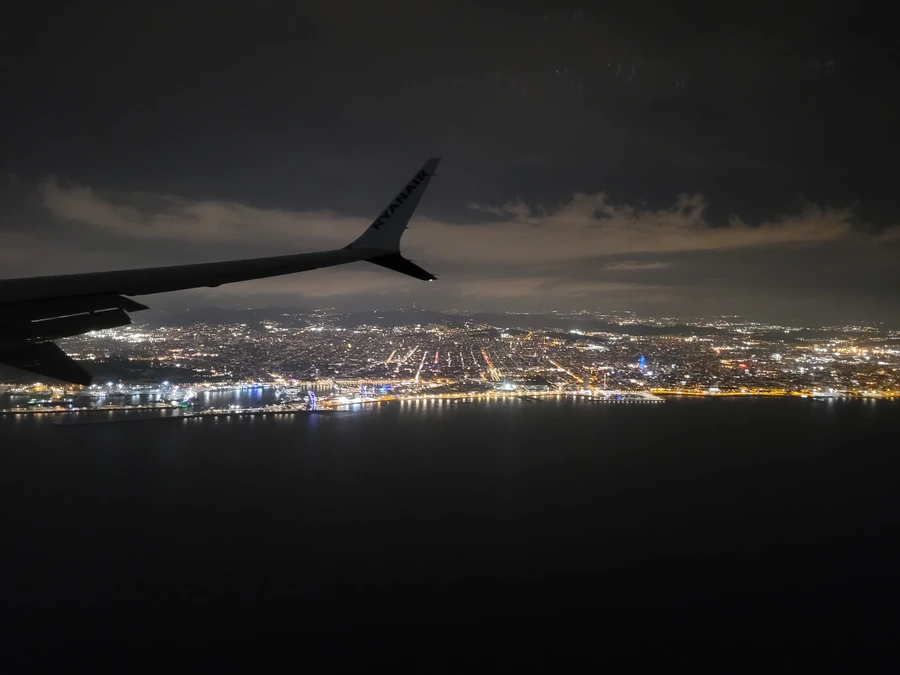 Barcelona night view from the plane during the landing